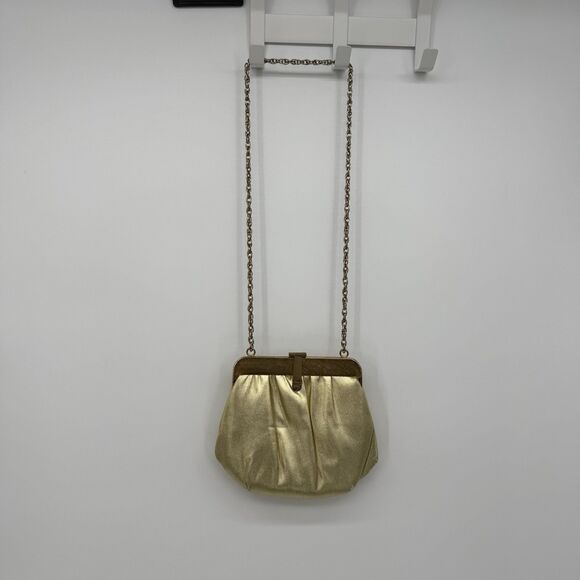 Ande Vintage Gold Metallic Evening Bag Crossbody Chain Strap Formal USA Clutch - Picture 2 of 13